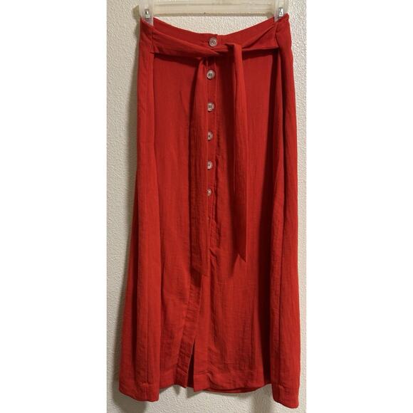 Elodie Sz M Red Maxi Skirt Button Front Lined Lagenlook Boho Cottage Teacher Art - Picture 2 of 9